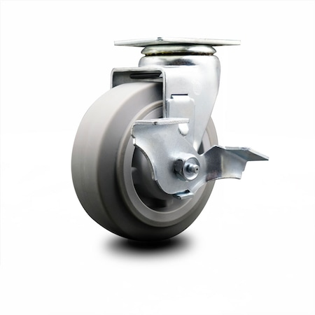 Service Caster 5 Inch Thermoplastic Rubber Swivel Caster with Roller Bearing and Brake SCC SCC-20S520-TPRRF-TLB